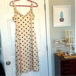 Lulus | Love You Dots Cream and Black Polka Dot Ruffled Midi Slip Dress
